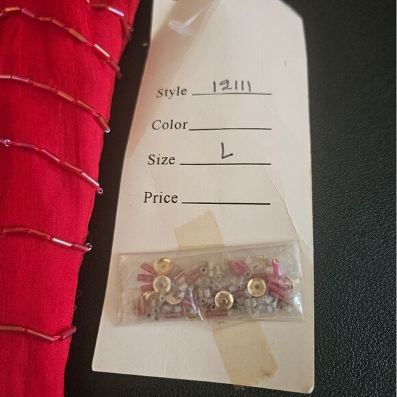 Vintage Mark & John by Sam Red 100% Pure Silk Beaded Sequined  Dress Size L - Picture 6 of 9